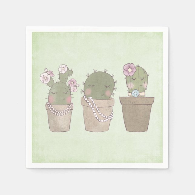 Serviette En Papier Design d'aquarelle Cactus Trio souriant (Devant)