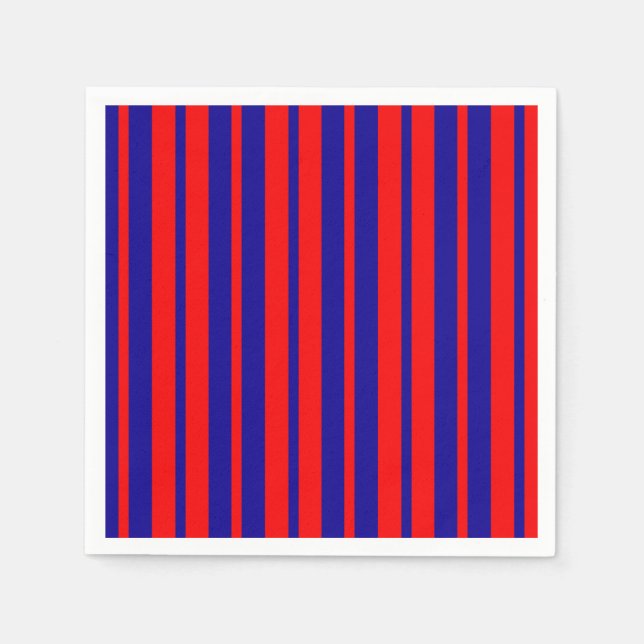 Serviette En Papier Design de bandes rouges et bleues (Devant)