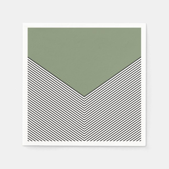Serviette En Papier Design de chevrons noir et blanc et triangle vert (Devant)
