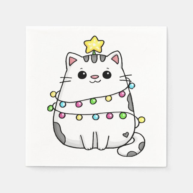 Serviette En Papier Design de Noël de chat mignon (Devant)