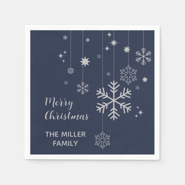 Serviette En Papier Design de Noël minimal avec des flocons de neige (Devant)