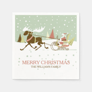 Serviette En Papier Design de Noël rétro père Noël & Reindeer