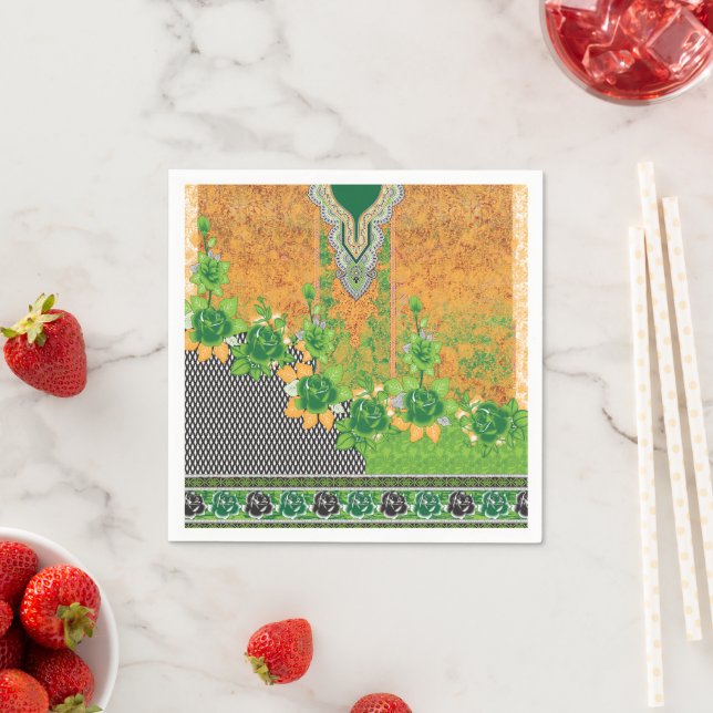 Serviette En Papier design d'un mur vert et jaune suspendu (En situation)