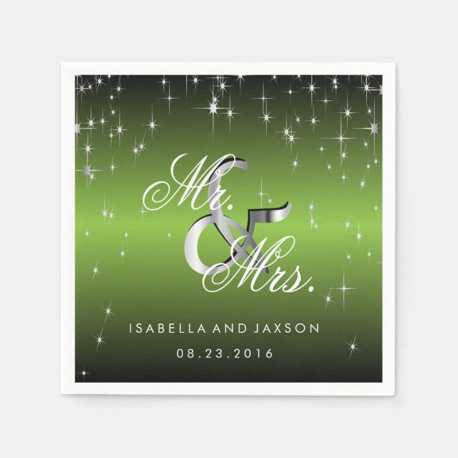 Serviette En Papier Design Étoiles Étoiles Vertes de chaux métallique (Devant)