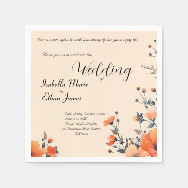 Serviette En Papier Design faire-part de mariage romantique à fleurs d (Devant)