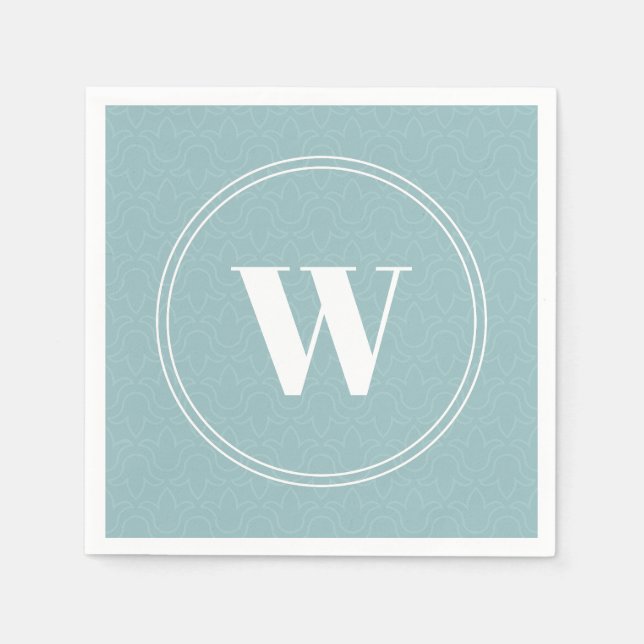 Serviette En Papier Design floral, bleu clair, cadre monogramme (Devant)