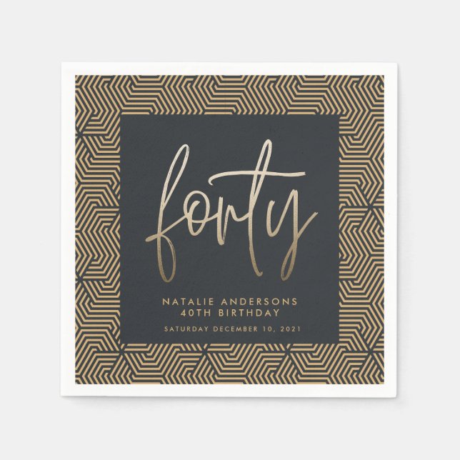 Serviette En Papier Design moderne 40e anniversaire simple élégant scr (Devant)