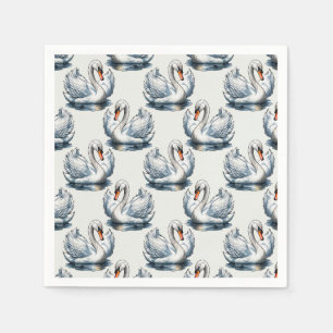 Serviette En Papier Design Motif d'Oiseaux de cygne sur blanc