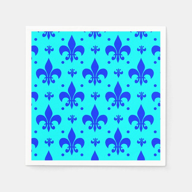 Serviette En Papier Design Motif Fleur de lis bleu (Devant)