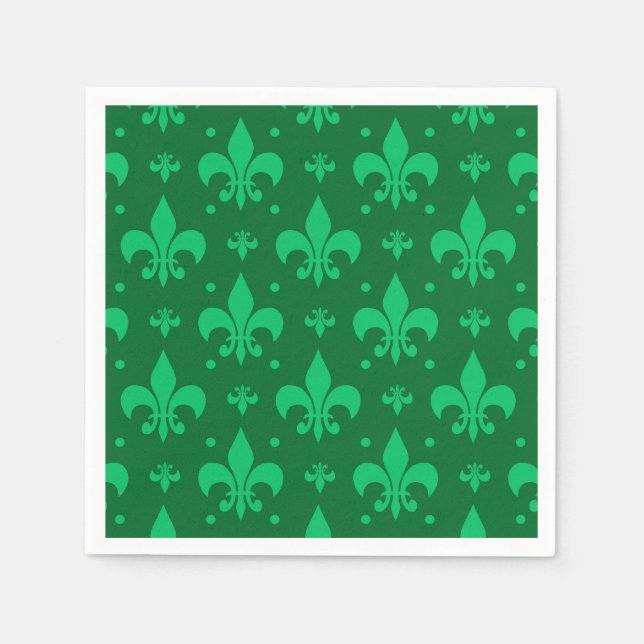 Serviette En Papier Design Motif Fleur de lis vert (Devant)