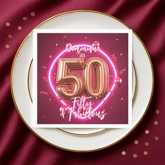 Serviette En Papier Design Neon Glow Up Rose Gold 50e anniversaire (Créateur téléchargé)