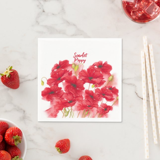 Serviette En Papier Design personnalisé Scarlet Poppy. (En situation)