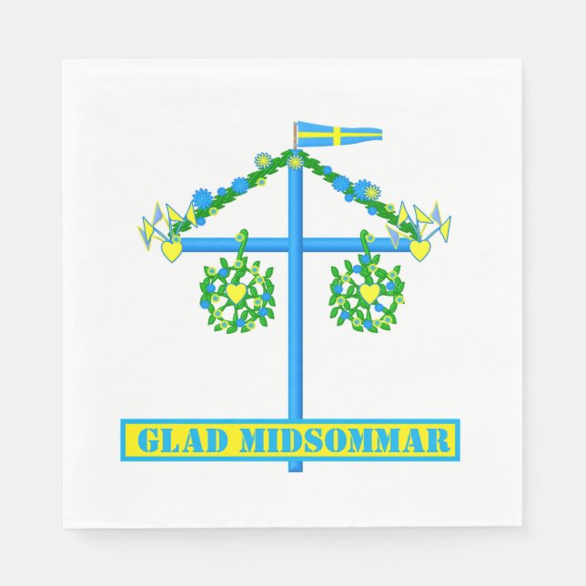 Serviette En Papier design scandinave, Personnalisé Glad midsommar (Devant)