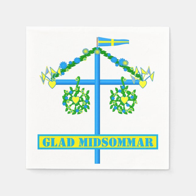 Serviette En Papier design scandinave, Personnalisé Glad midsommar (Devant)