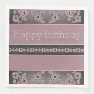 Serviette En Papier Designer Dark Grey Et Rose Plum