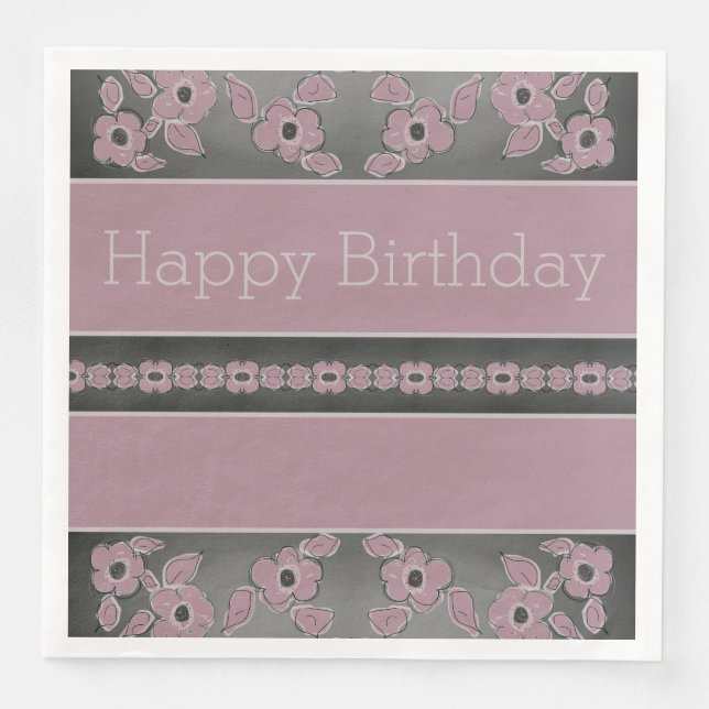 Serviette En Papier Designer Dark Grey Et Rose Plum (Devant)