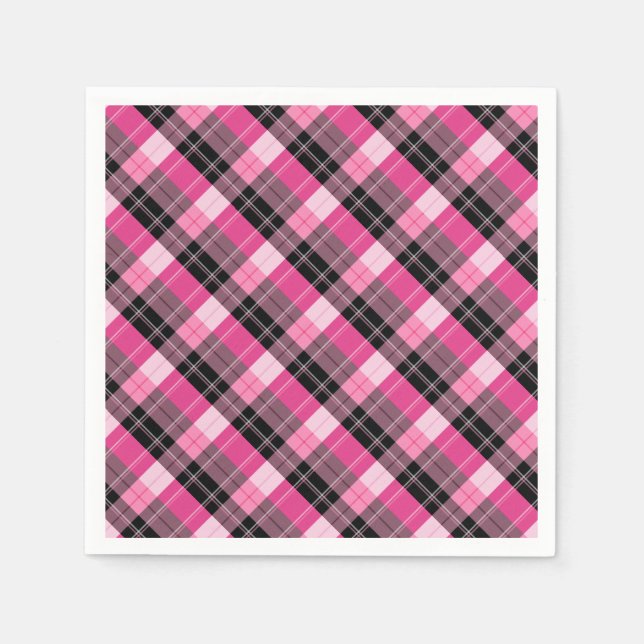 Serviette En Papier Designer plaid /tartan motif rose et noir (Devant)