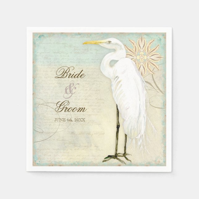 Serviette En Papier Dessert Réception Napkin Great Egret Coastal Beach (Devant)