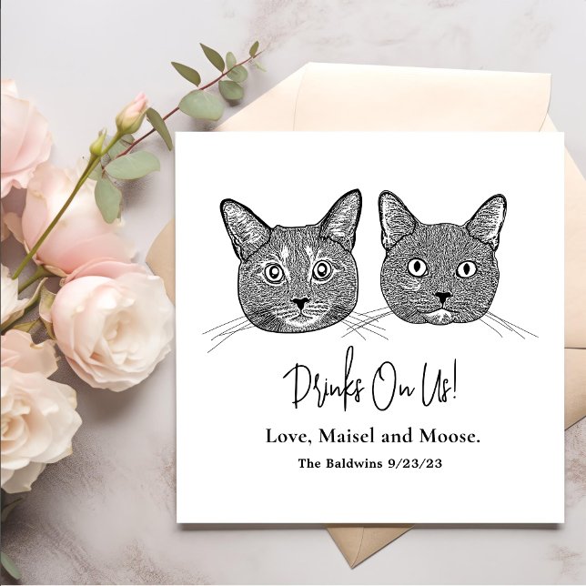 Serviette En Papier Dessin à la main de deux chats avec des boissons p (Créateur téléchargé)