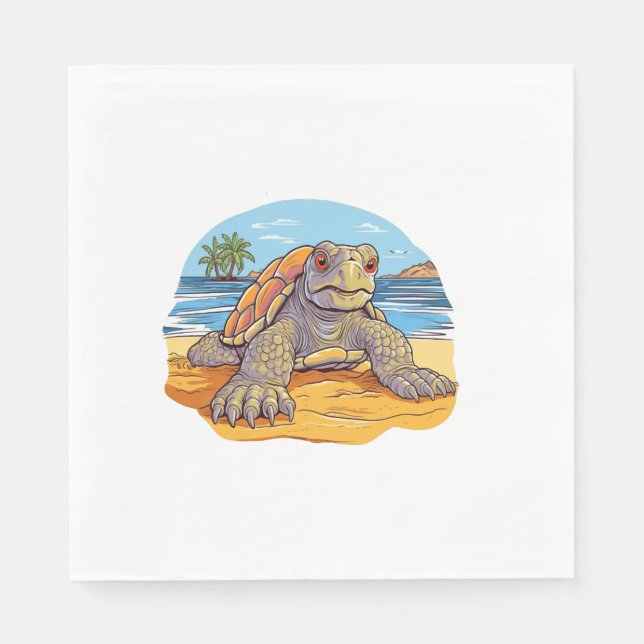 Serviette En Papier Dessin animé de tortue de plage (Devant)