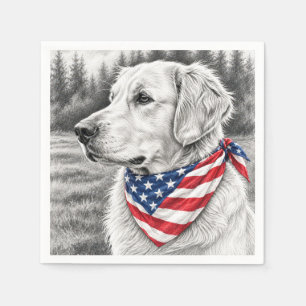 Serviette En Papier Dessin au crayon d'un Golden Retriever avec un ban