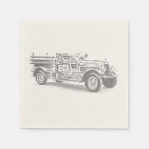 Serviette En Papier dessin au crayon vintage pour camion à feu