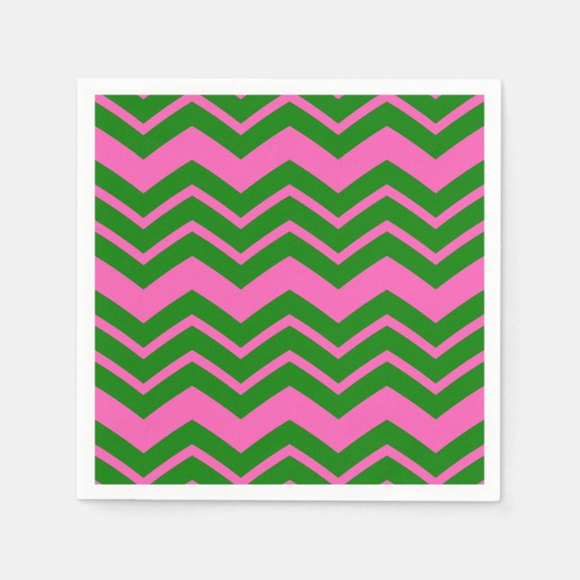 Serviette En Papier Dessin chevron zigzag vert rose  (Devant)