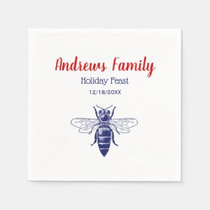 Serviette En Papier Dessin d'abeille de la reine vintage en bleu