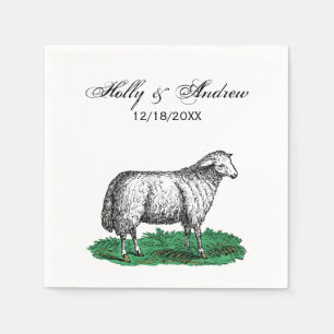 Serviette En Papier Dessin d'animaux de ferme Brebis femelle Vintage C