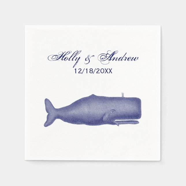 Serviette En Papier Dessin de baleine du 19e siècle d'époque (Devant)