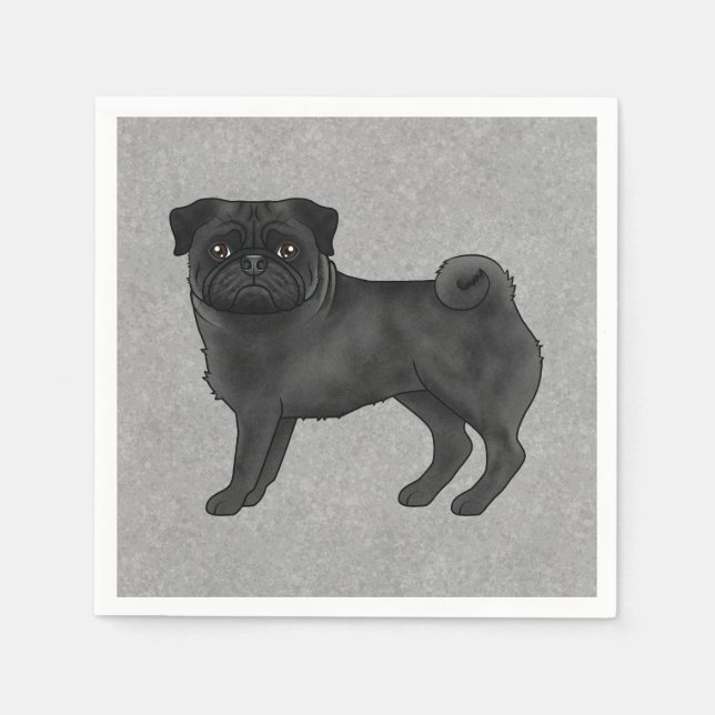 Serviette En Papier Dessin de canine de chien Carlin noir Illustration (Devant)