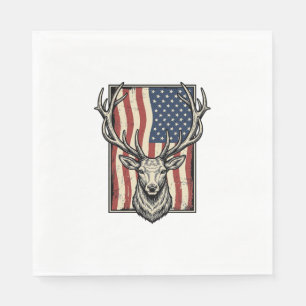 Serviette En Papier Dessin de chemise de chasse vintage cerf drapeau a