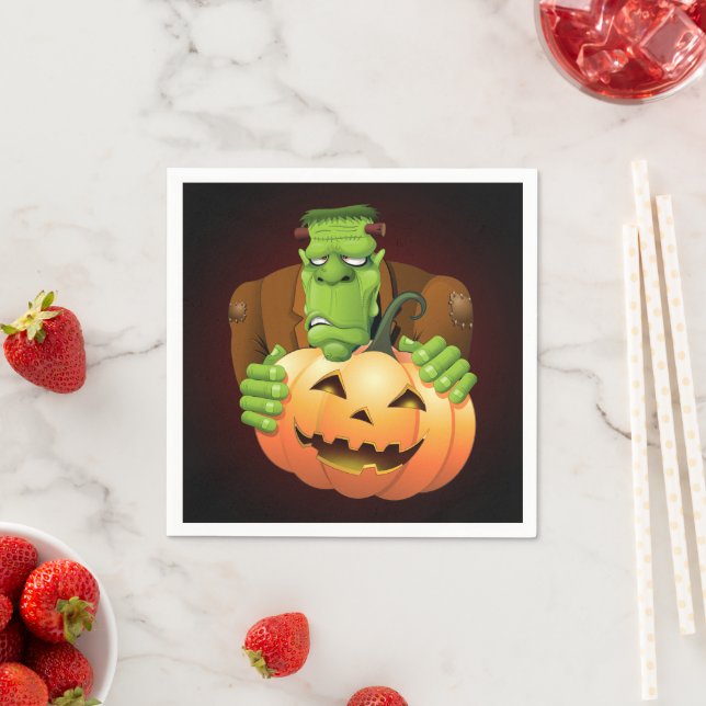 Serviette En Papier Dessin de Frankenstein Monster avec Citrouille (En situation)