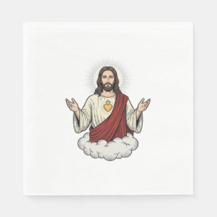 Serviette En Papier Dessin de gravure vintage dévotionnel du Sacré-Cœu
