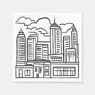 Serviette En Papier Dessin de la skyline de la ville en noir et blanc