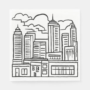 Serviette En Papier Dessin de la skyline de la ville en noir et blanc