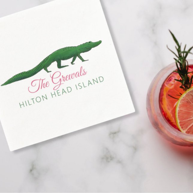 Serviette En Papier Dessin de mariage d'alligator rose (Créateur téléchargé)