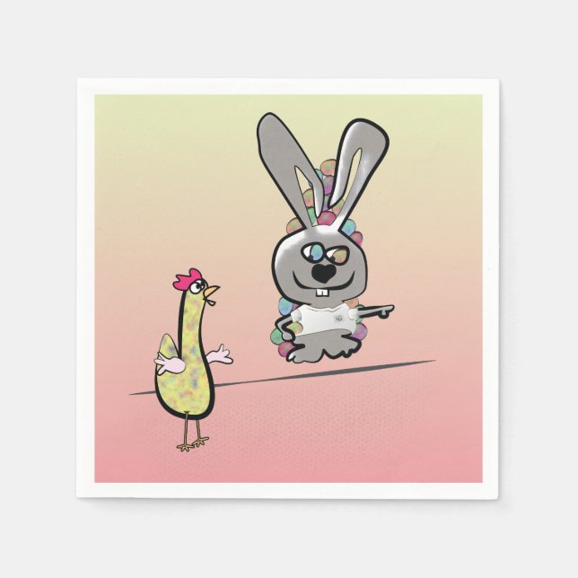 Serviette En Papier Dessin de Pâques lapin et poulet (Devant)