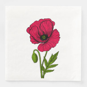 Serviette En Papier Dessin de pavot rouge