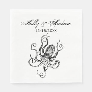 Serviette En Papier Dessin de pieuvre stylisé vintage #1