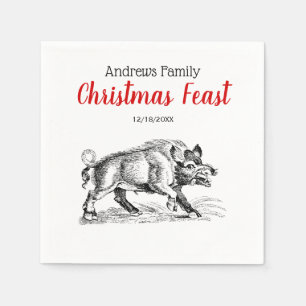 Serviette En Papier Dessin de sanglier vintage BW #2 Noël Noël