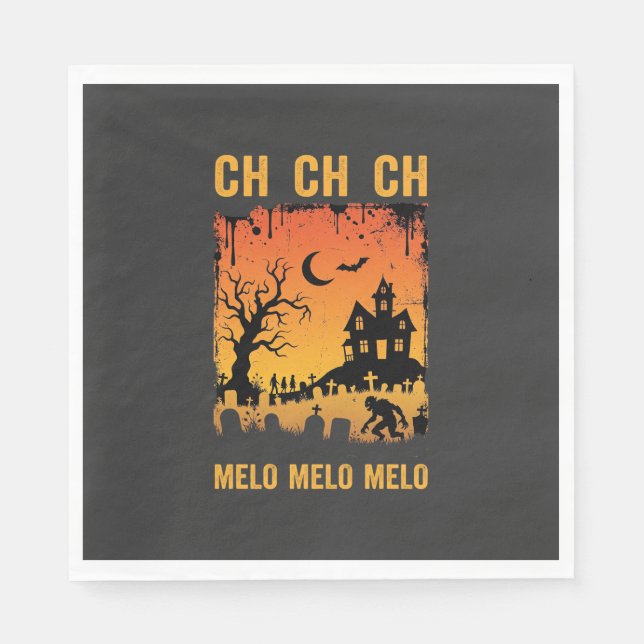 Serviette En Papier Dessin de silhouette de maison hantée de sorcière  (Devant)