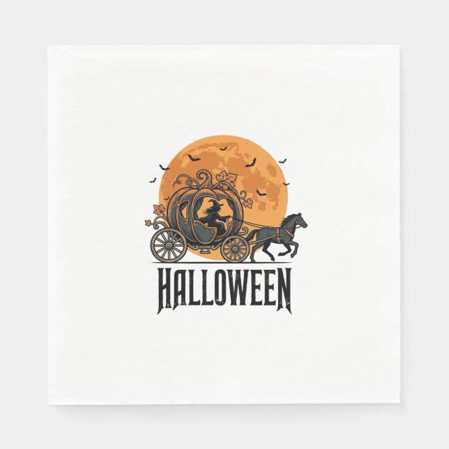 Serviette En Papier Dessin de sorcière de calèche de citrouille Hallow (Devant)
