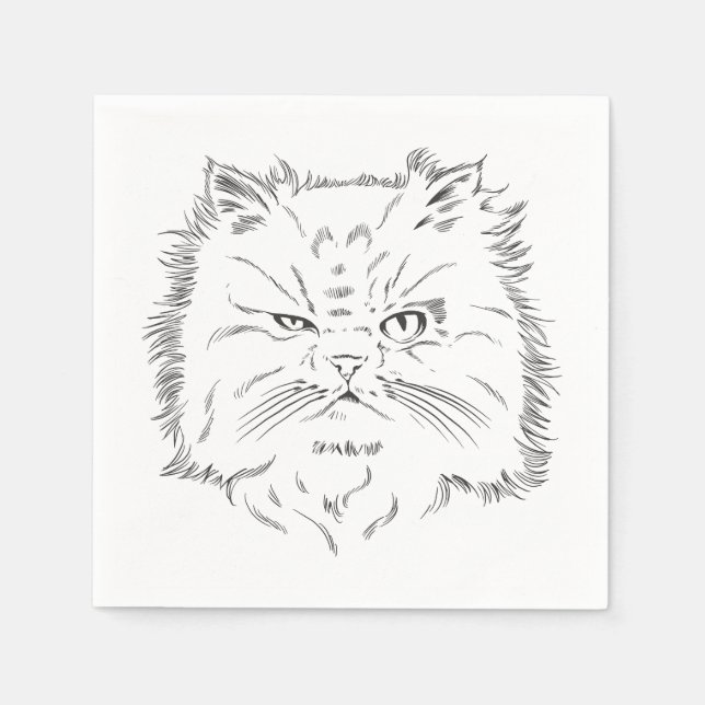 Serviette En Papier Dessin de tête d'un chat persan (Devant)