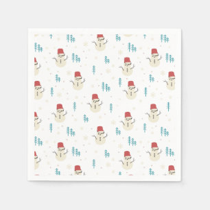 Serviette En Papier Dessin de Whimsical Snowmen en hiver blanc