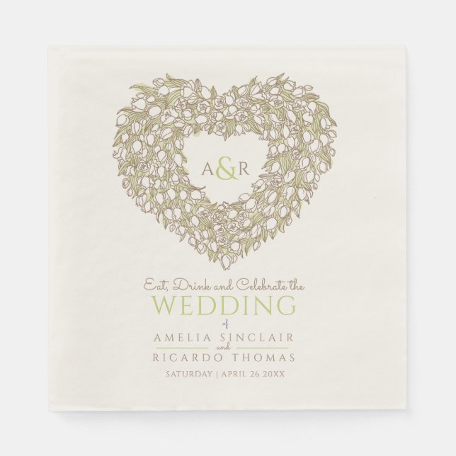 Serviette En Papier Dessin d'encre de couronne de tulipe crème mariage (Devant)