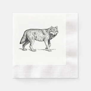 Serviette En Papier Dessin d'encre élégante de loup gris