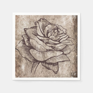 Serviette En Papier Dessin d'encre Rose rustique