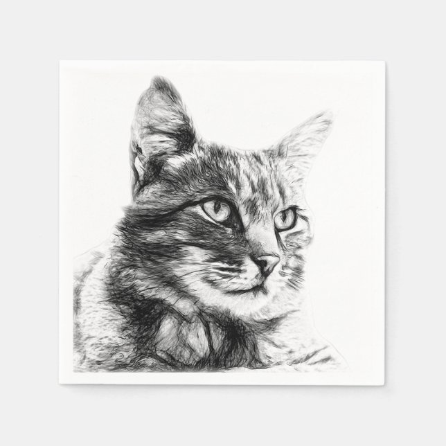Serviette En Papier Dessin d'un chat (Devant)