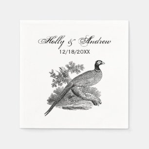 Serviette En Papier Dessin en noir et blanc d'un faisan de chasse vint